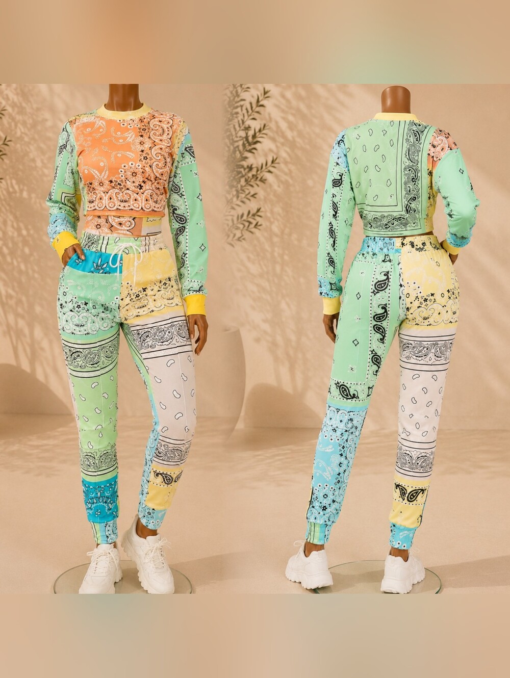 Patchwork Bandana Print Jogger Set - Multicolor